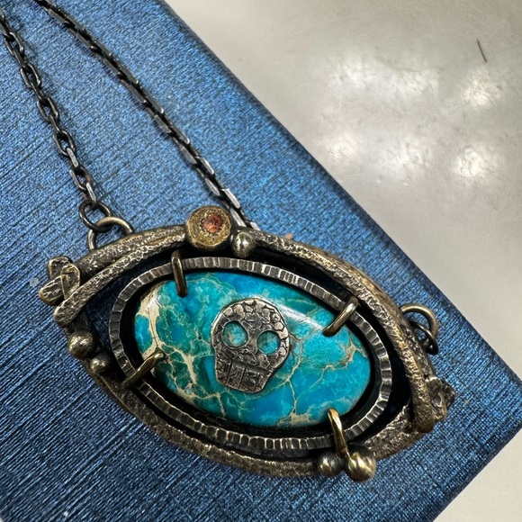 Turquoise Silver Skull/Eye Pendant Necklace - Picture 4 of 7